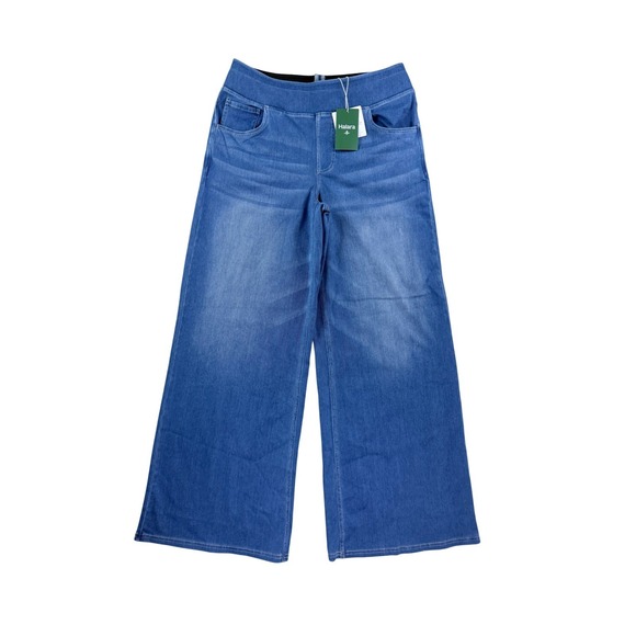 HALARA Denim - Halara Flex Denim Wide Leg Pants Women Large Blue High Rise Pull On Athleisure